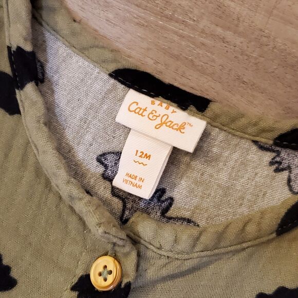 Cat Jack Baby 12 Month One Piece Pajama Olive Green Bats Halloween Gauzy Soft - Picture 4 of 4